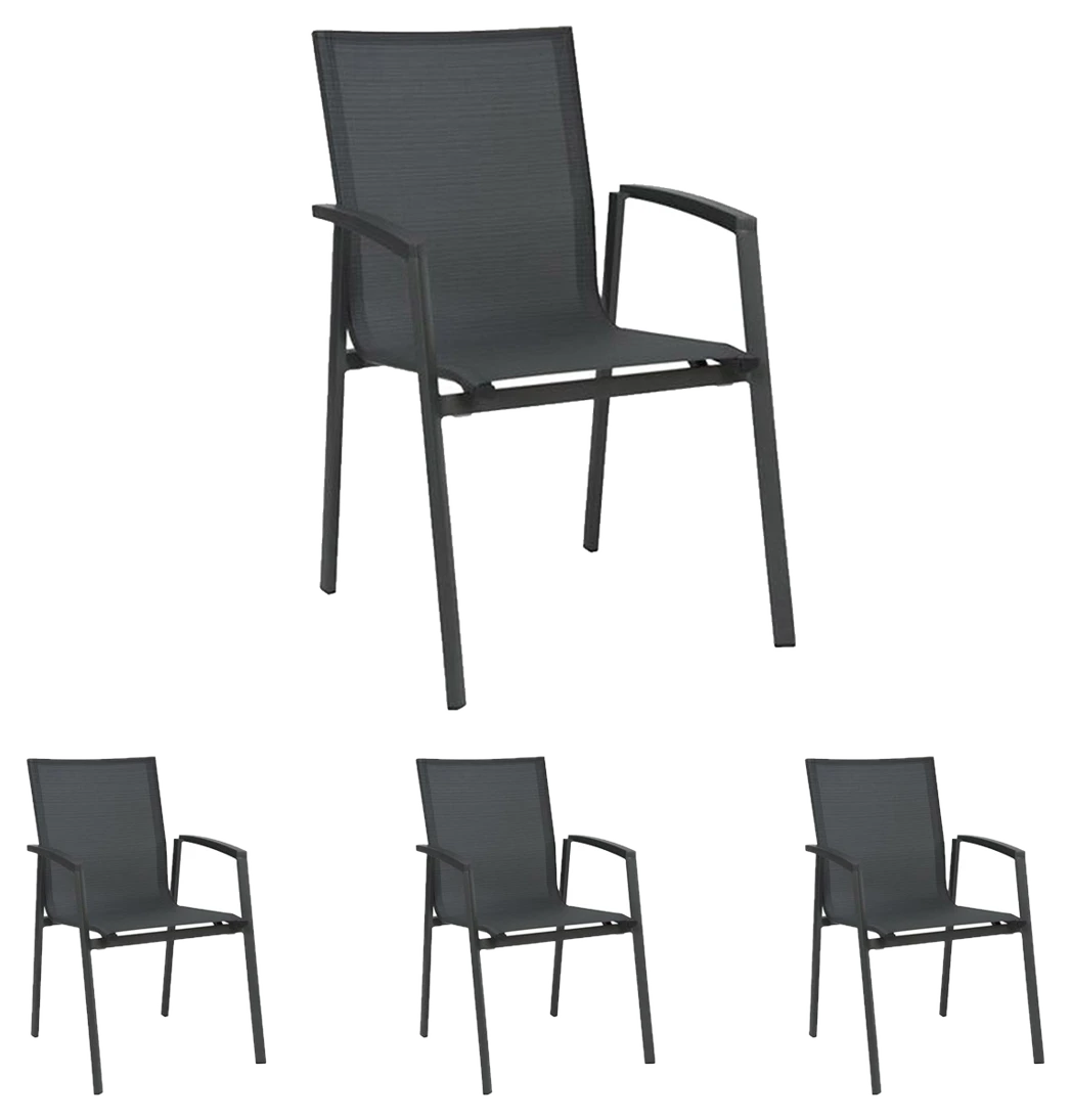 4x Stern NEW TOP Stapelsessel Aluminium anthrazit mit Textilenbezug karbon