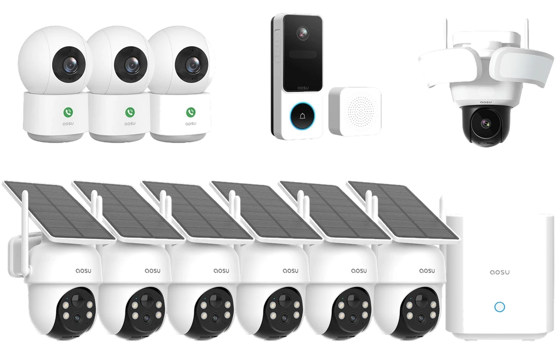 aosu | SECURITY SolarCam D1 Classic Kit + Video-Türklingel SE + Flutlicht-Kamera Pro +