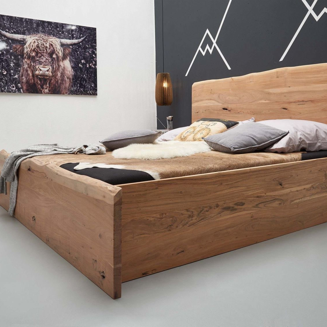 Massivmoebel24.de Bett Akazie 140x200x105 natur lackiert PURE ACACIA #301