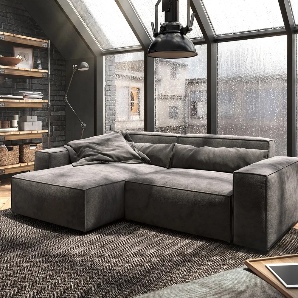 DELIFE Ecksofa Sirpio 230x155 cm Mikrofaser Khakibraun Recamiere variabel mit Hocker