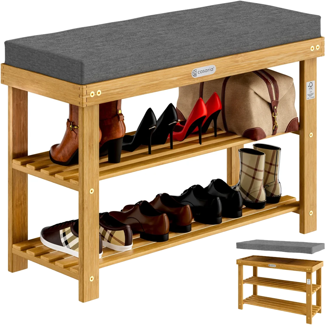 Casaria® Schuhbank FSC®-zertifiziertes Akazienholz 70x33x48cm
