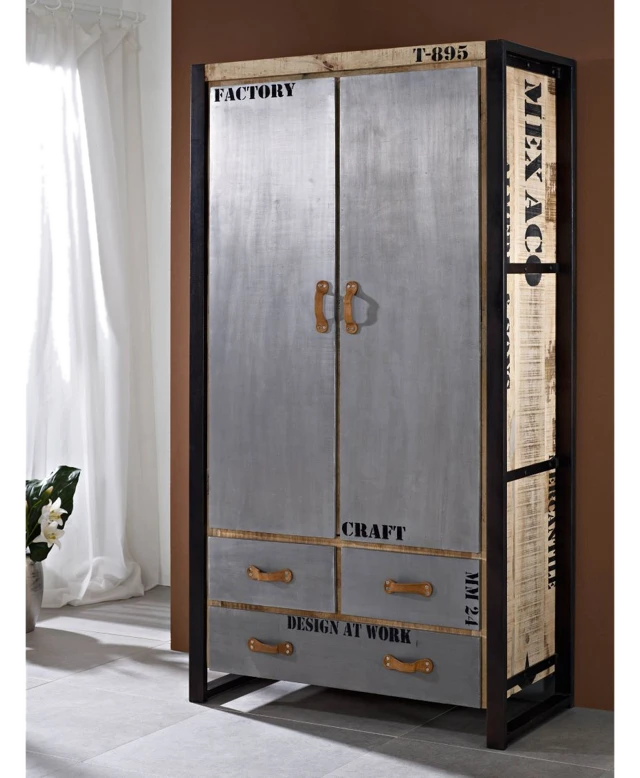 Massivmoebel24.de Schrank Mango 100x50x190 natur bedruckt FACTORY #137