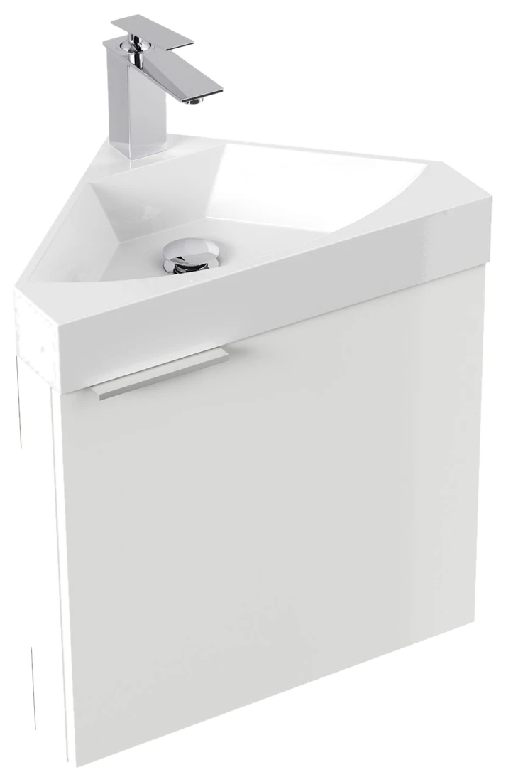 Posseik Gäste WC Eckbadmöbel Delta Slimline Gästebad SoftClose weiß hochglanz