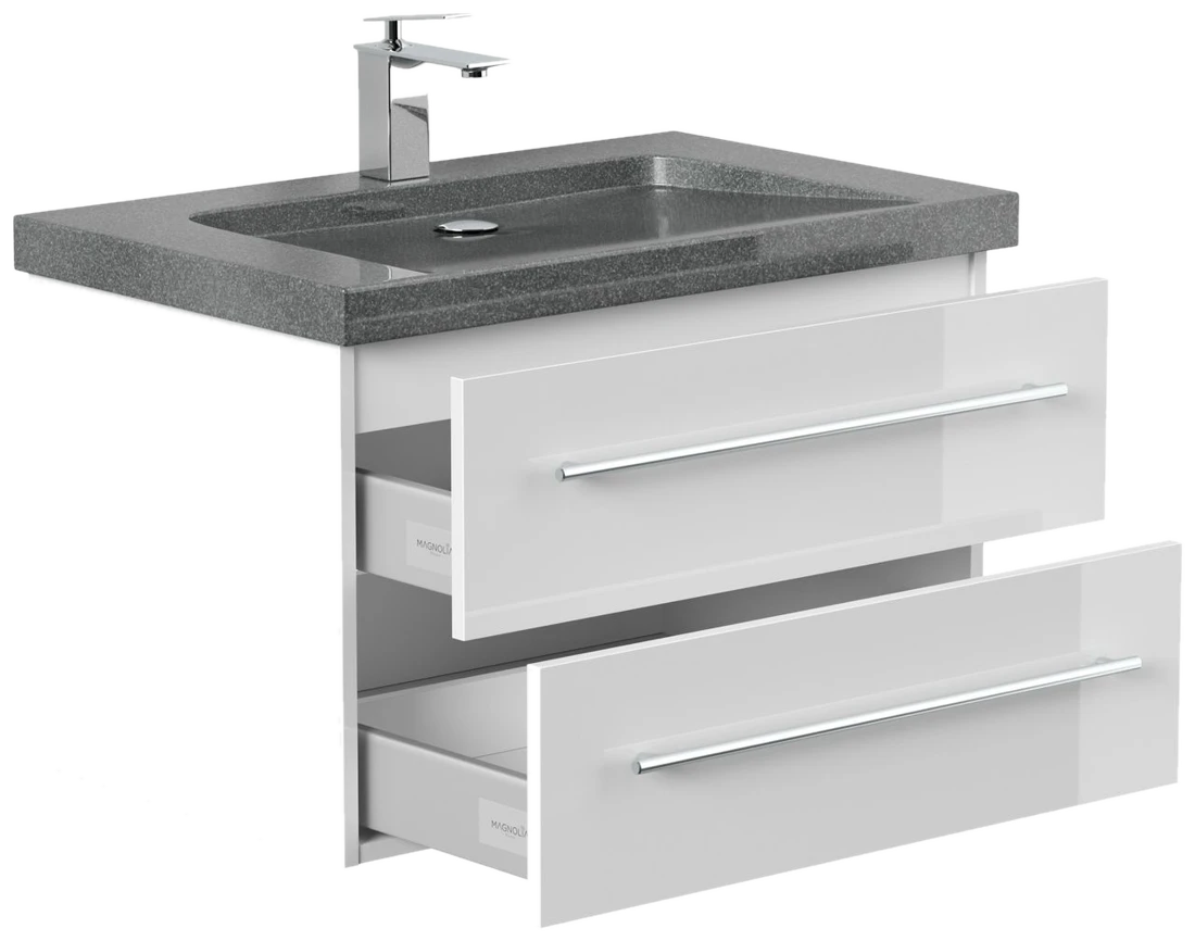 Posseik Badmöbel Granit G654 YAMO 75cm 1 Hahnloch SoftClose weiß hochglanz