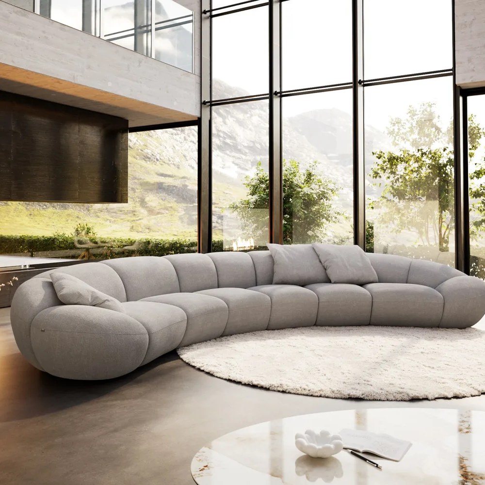 DELIFE Big-Sofa Lunna 470x210 cm Strukturstoff Soft Grau 3 Kissen