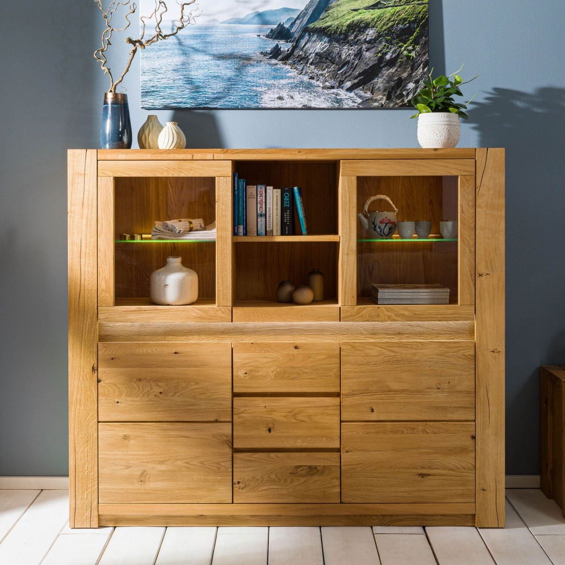 Massivmoebel24.de Highboard Wildeiche 163x40x142 KENT