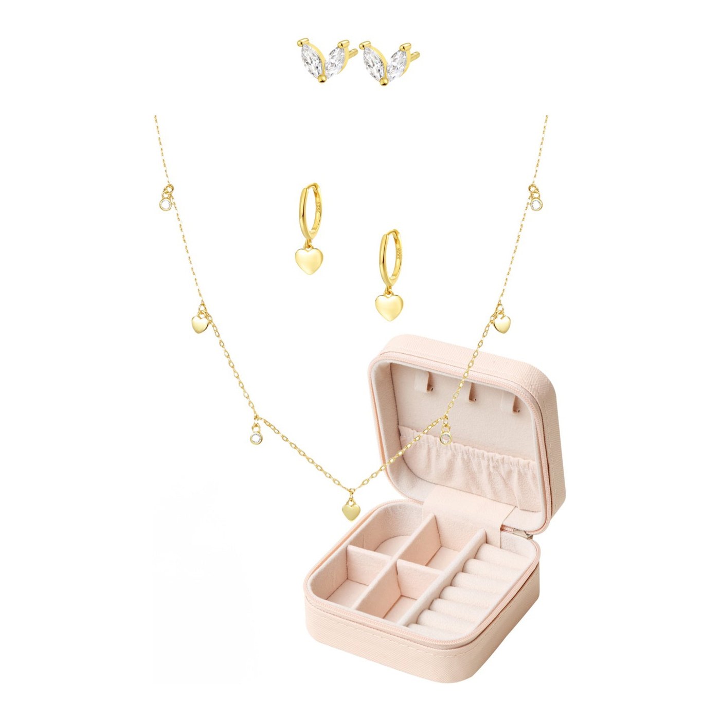 Hey Happiness Love Sterlingsilber Gold Schmuck-Set mit Etui
