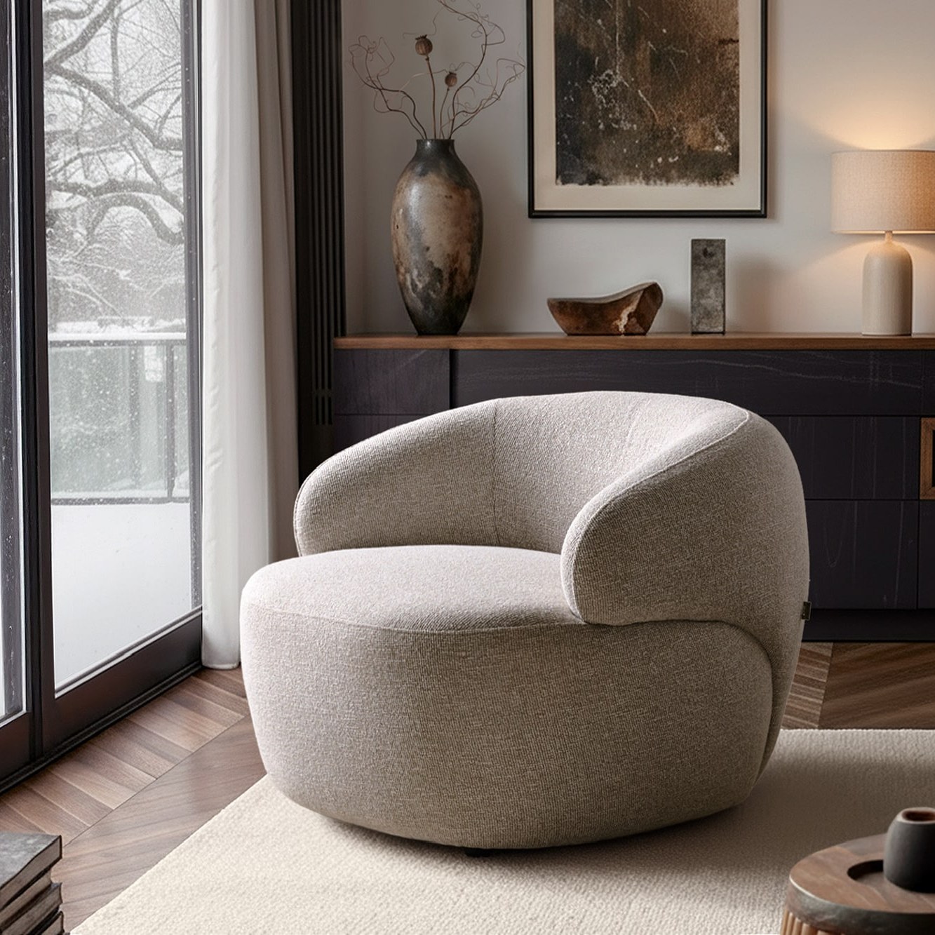 DELIFE Loungesessel Nova 88x88 cm Webstoff Soft Beige