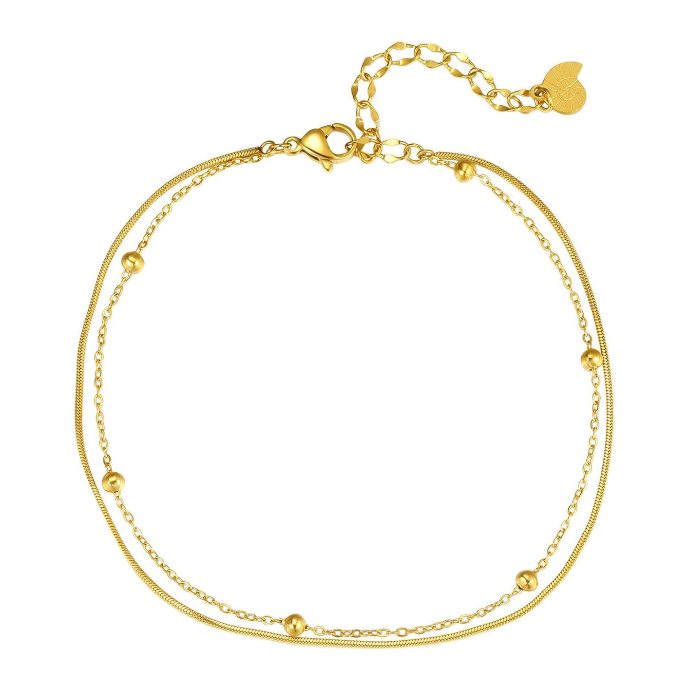 Hey Happiness Layered Bobble Chain Fußkettchen Gold