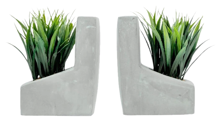 MyGift L-förmige Beton Buchstützen mit Kunstrasen-Gras
