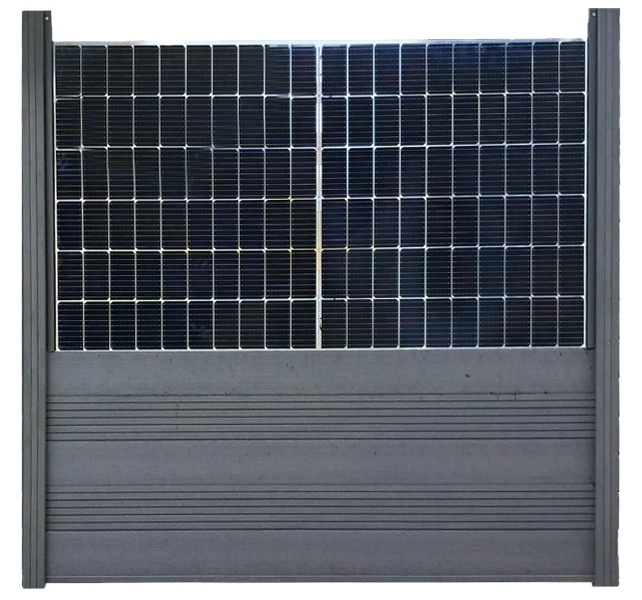 woodstore24 Komplettset Solarzaun / waagerecht / WPC Lamellen grau / Pfosten silber