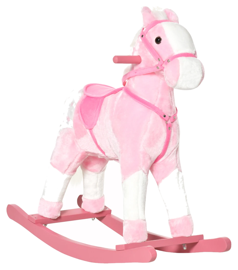 HOMCOM Schaukelpferd Schaukeltier Spielzeug rosa 74x28x65cm für Kinder