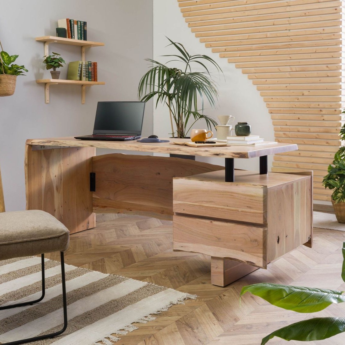 Massivmoebel24.de Schreibtisch Akazie 190x70x76 natur lackiert PURE ACACIA #151