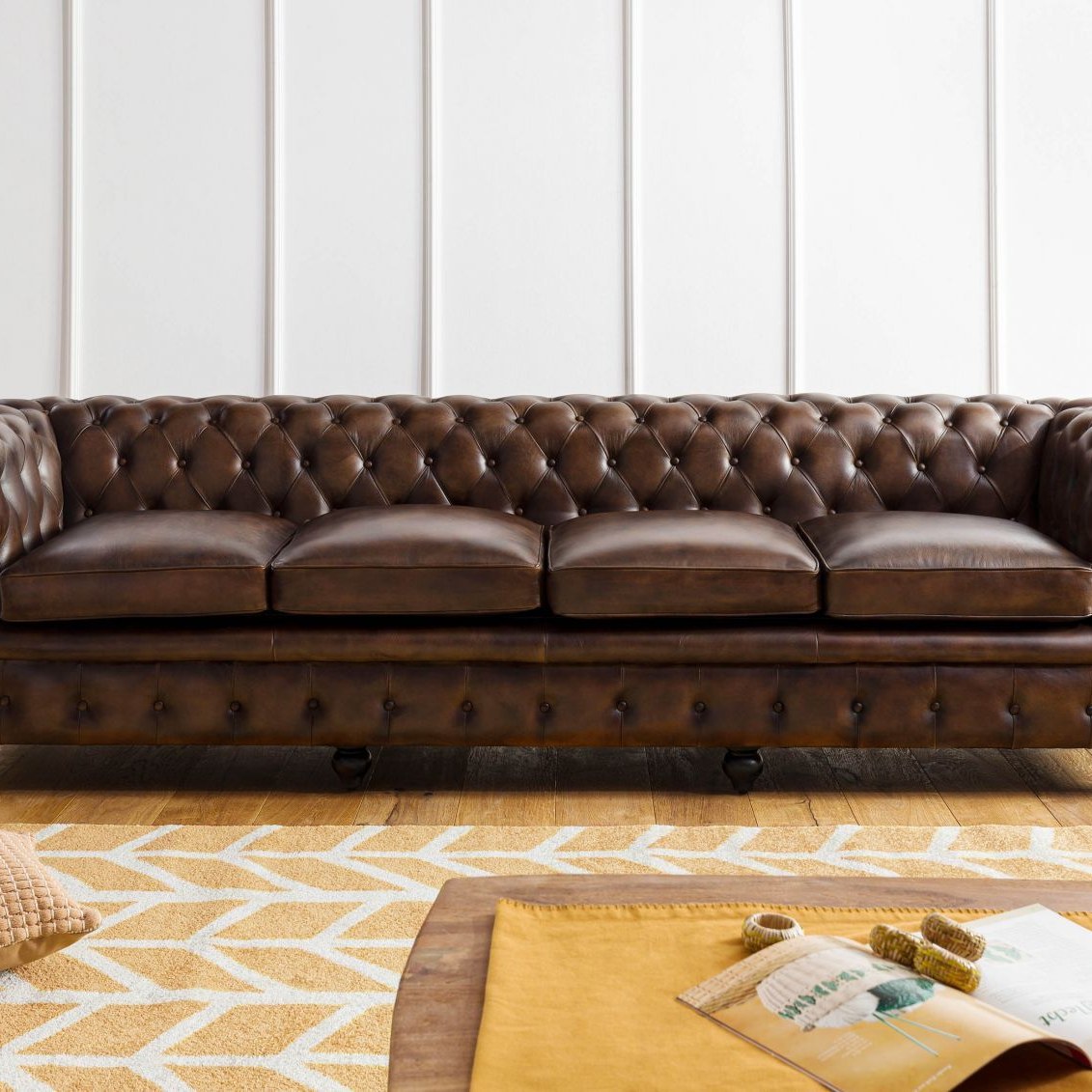Massivmoebel24.de Sofa 4-Sitzer Echtleder 274x82x75 CHESTERFIELD