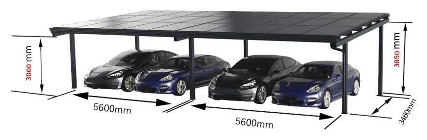 woodstore24 Carport Modular – Aluminium mit Solardach für 4 PKW