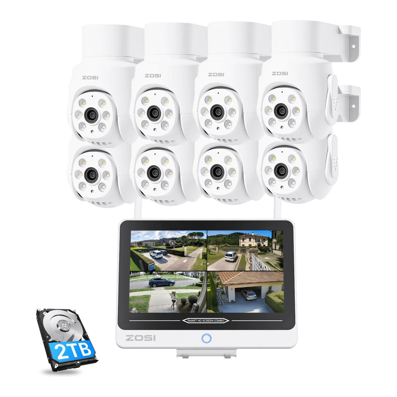 ZOSI Offiziell Shop C280 5MP 8-Kanal PTZ WLAN Überwachungskamera Set + 12'' LCD Monitor