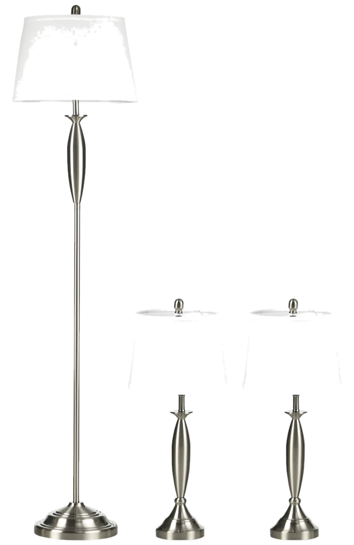 HOMCOM 3-tlg Lampenset Stehleuchte & 2 Tischlampen E27 Silber und Weiß