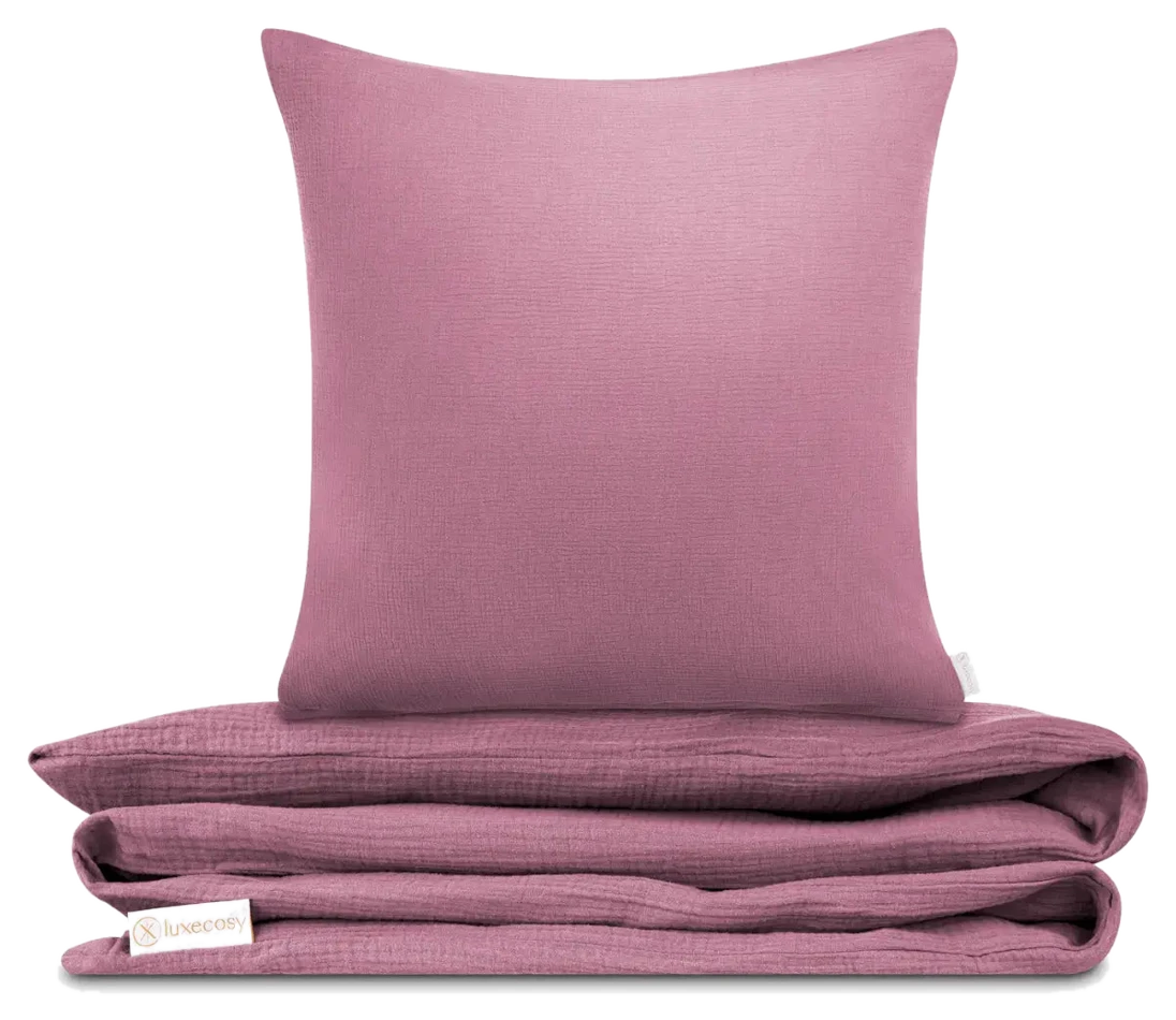 LuxeCosy Musselin Bettwäsche – Altrosa / 155x220 + 80x80 cm