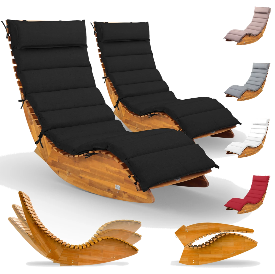 Casaria® Saunaliege Java 2er-Set Akazie FSC®-zertifiziert mit Auflage Antrazit