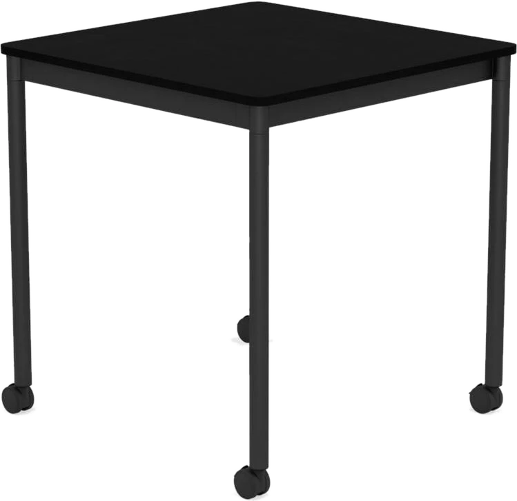 Muuto Base Tisch mit Rollen 70 cm quadratisch schwarz laminiertes ABS schwarze Beine