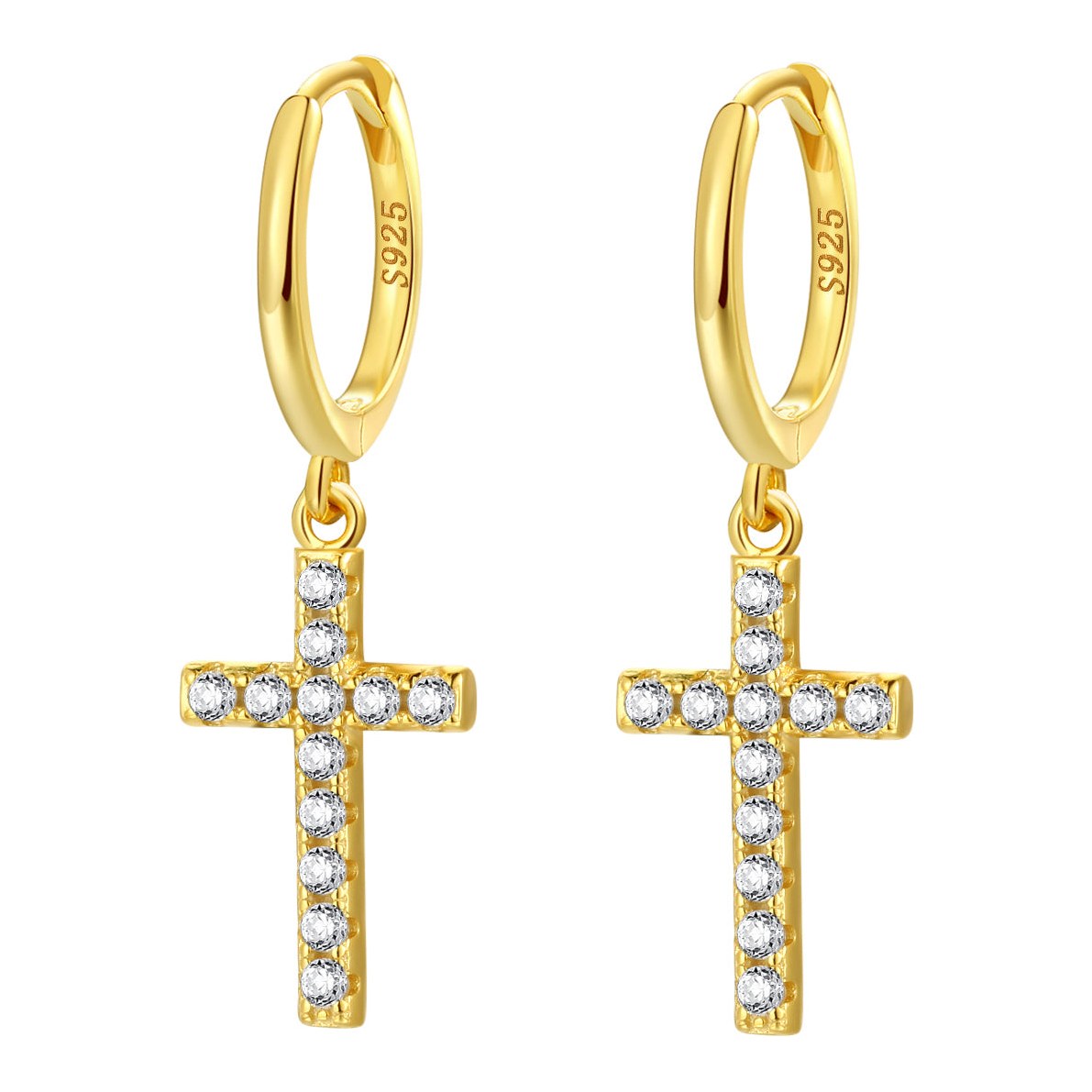 Hey Happiness Cross Huggie Ohrringe Sterlingsilber Gold