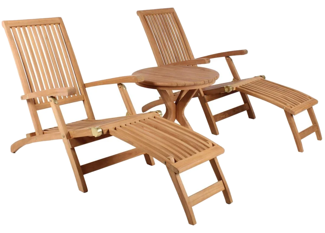 Mr. Deko Gartenmöbelset Teak Deckchair Yacht & Tisch Burton