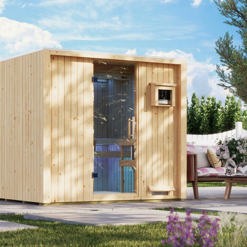 Karibu Saunahaus Luna natur inkl. 9kW Saunaofen integr. Strg