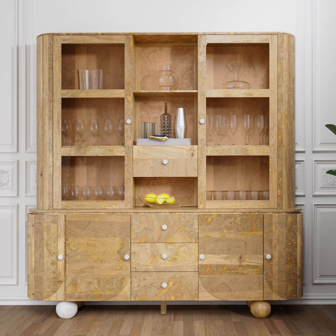 Massivmoebel24.de Buffet Mango 204x50x210, Marmorplatte