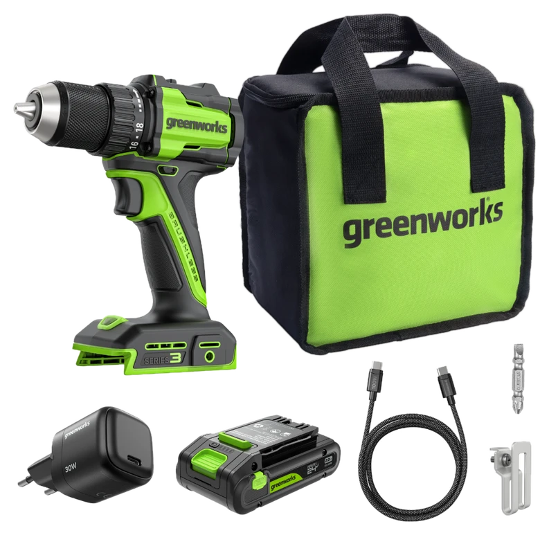 greenworks 24 V Akku-Bohrschrauber bürstenlos 45 Nm