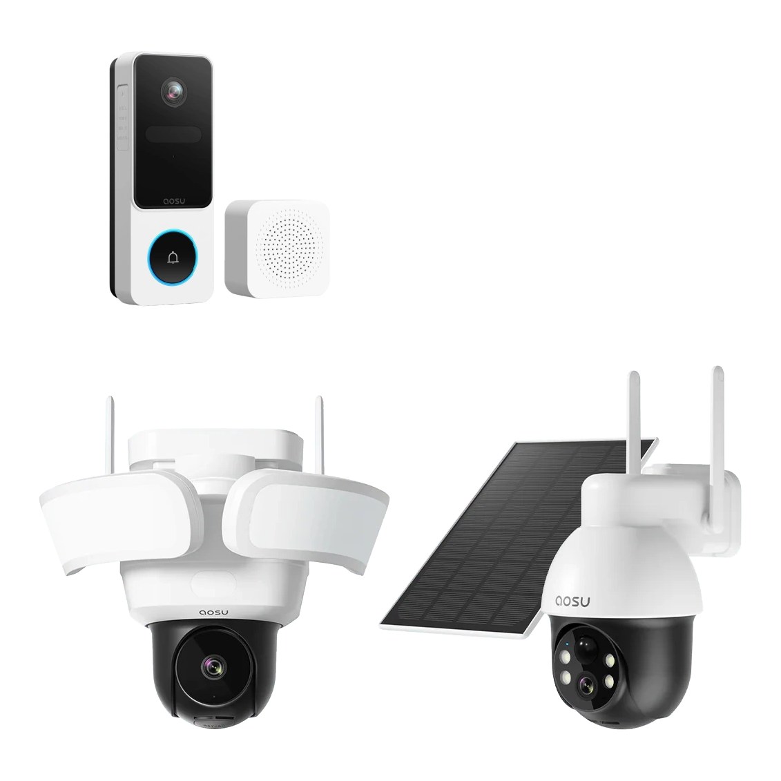 aosu | SECURITY SolarCam D1 SE + Video-Türklingel SE + Flutlicht-Kamera