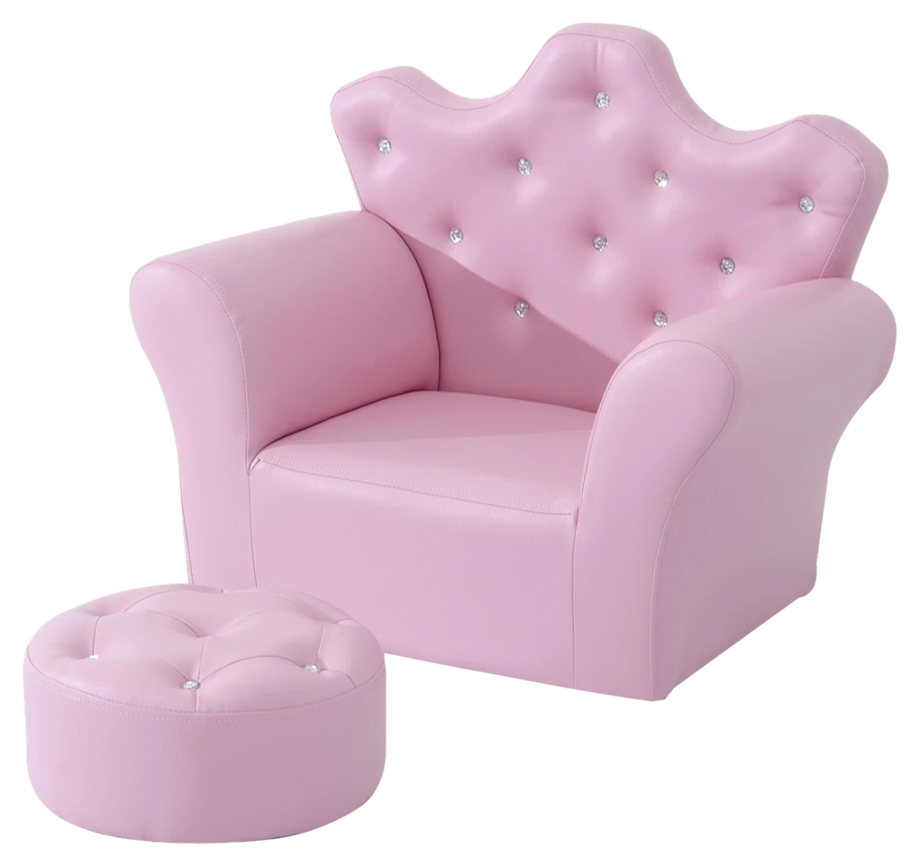 HOMCOM Mädchensessel Softsofa mit Kristallknöpfen Hocker Rosa gemütlich