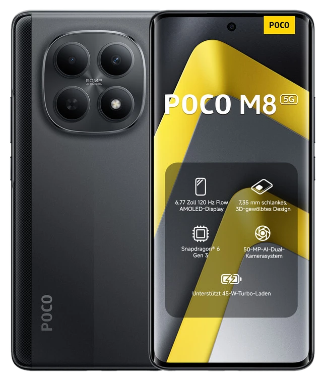 POCO Smartphone M8 5G Schwarz 8GB RAM: Snapdragon 6 Gen 3, 6,77" 120Hz AMOLED