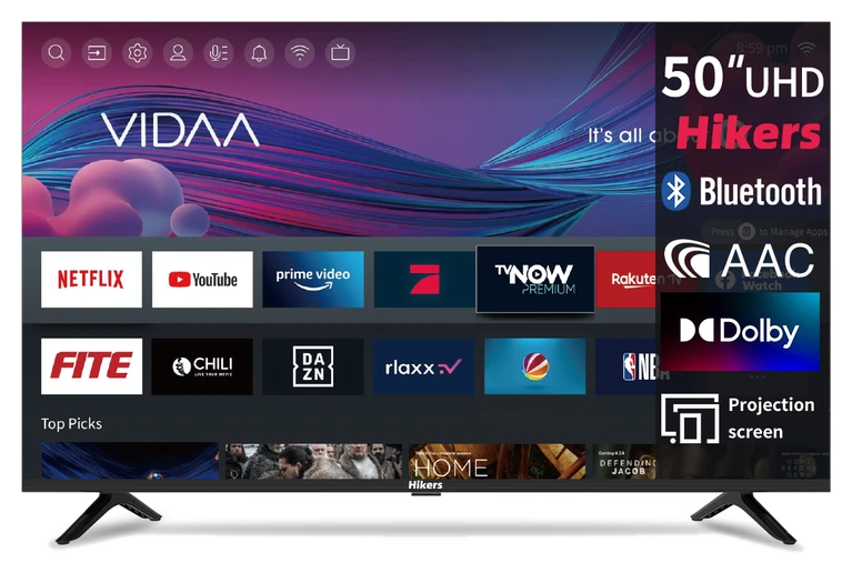 Hikers Fernseher 50 Zoll QLED Smart TV 4K Ultra HD VIDAA OS