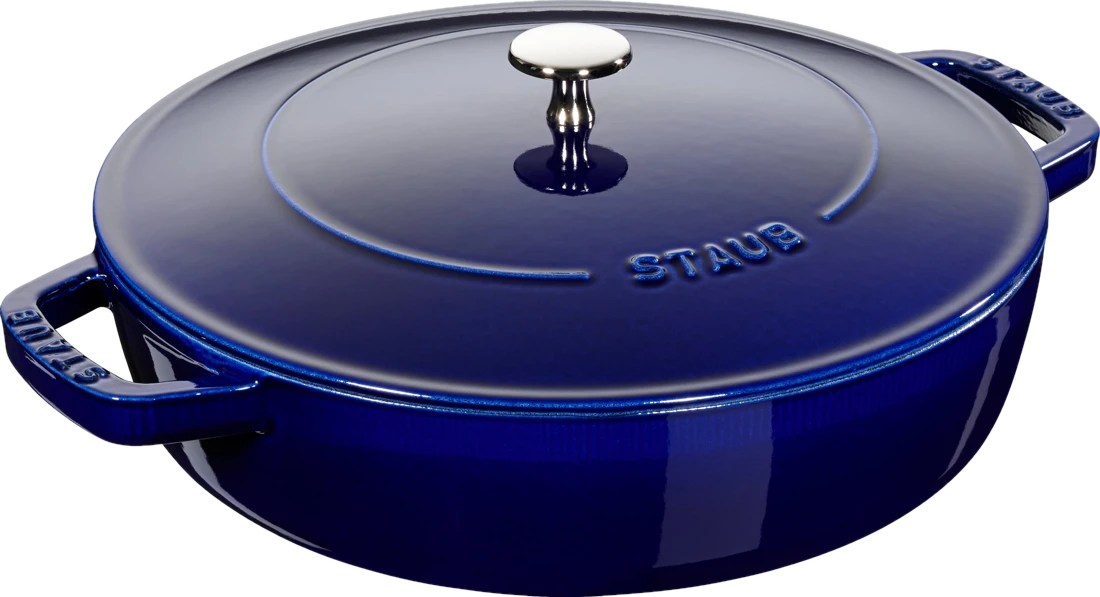 Beschichtete Pfannen Staub Pfanne 24 cm tief blau mit zwei Griffen und einem Deckel