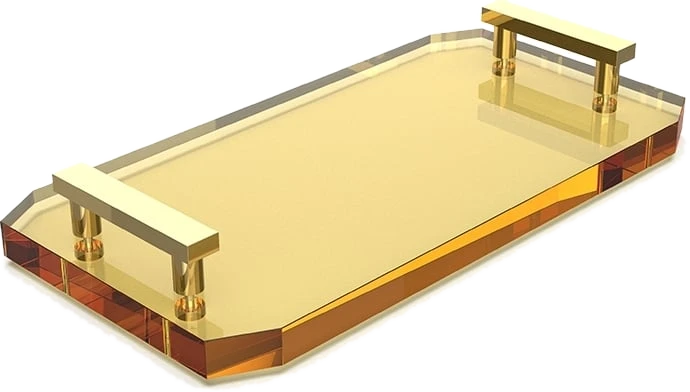 Badezimmerablagen Kristall Badezimmertablett dunkelblau mit goldenen Griffen