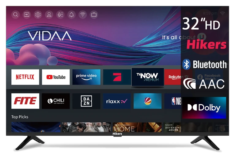 Hikers LED-Fernseher 32 Zoll Smart TV HD VIDAA DVB-T2/S2 mit Netflix/Prime