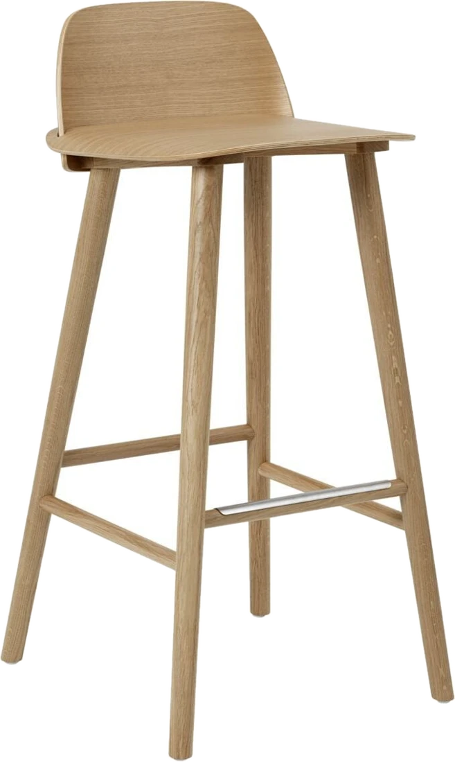 Muuto Nerd Barhocker 75 cm helle Eiche mit Fußstützenschutz-Element