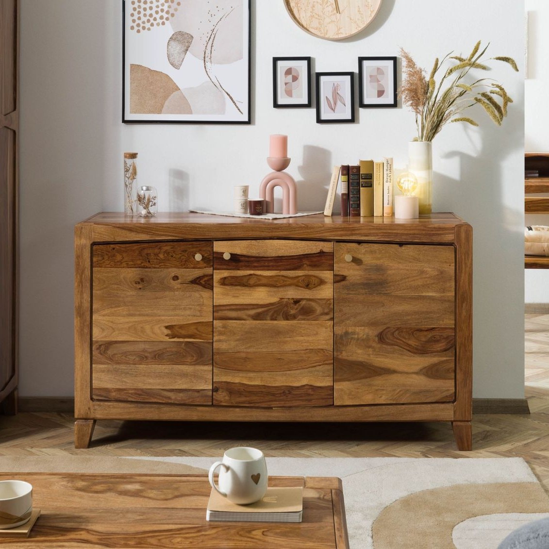 Massivmoebel24.de Sideboard Sheesham 140x45x80 braun lackiert ANCONA #121