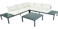 Never Indoor Aluminium Eckloungeset 14 tlg. mit Tischablage & Polsterkissen schwarz / creme