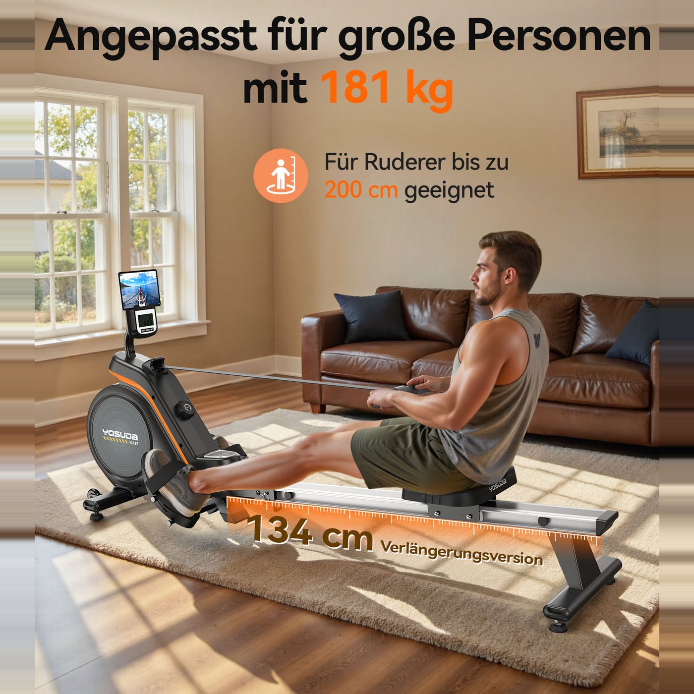 YOSUDA Ultraleises Magnetisches Rudergerät Zuhause 16 Stufen APP&LCD 181kg