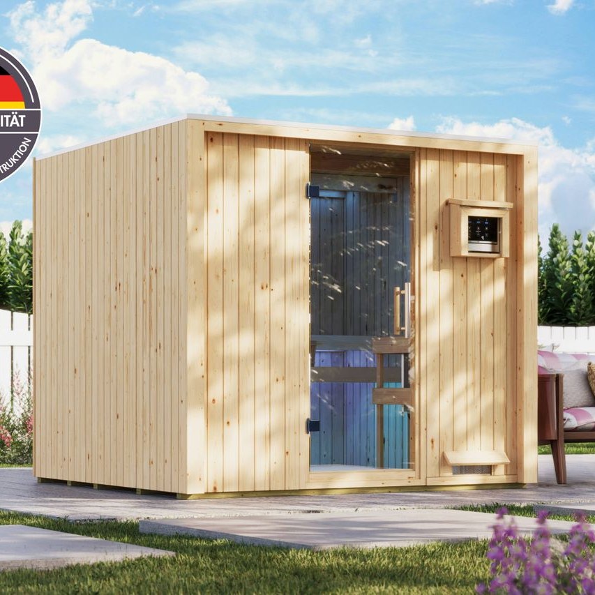 Karibu Karibu 68 mm Saunahaus Luna natur inkl. 9kW Saunaofen integr. Strg