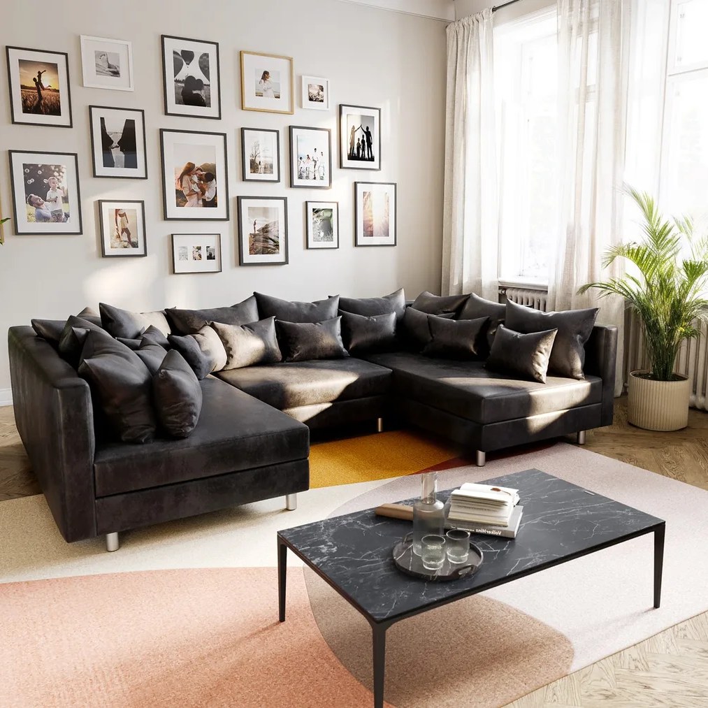 DELIFE Wohnlandschaft Clovis Anthrazit Antik Optik Modulsofa
