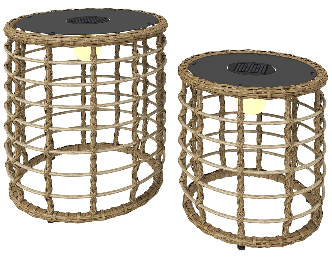 Outsunny Solar Stehlampe 2er Set Rattan Solarlampen mit Lichtsensor LED