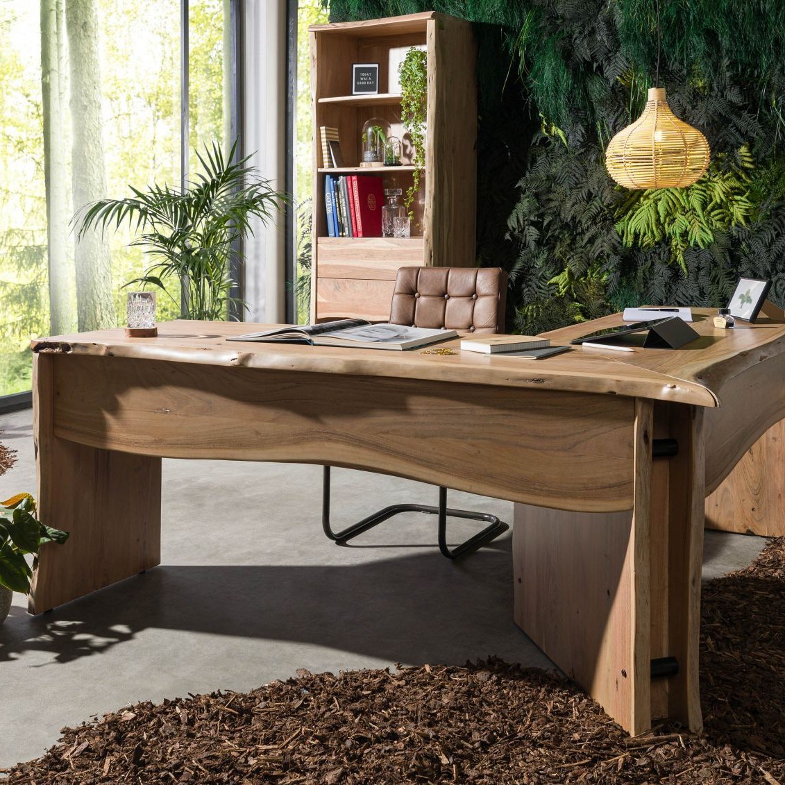 Massivmoebel24.de Eckschreibtisch Akazie 185x163x76 natur lackiert PURE ACACIA #749