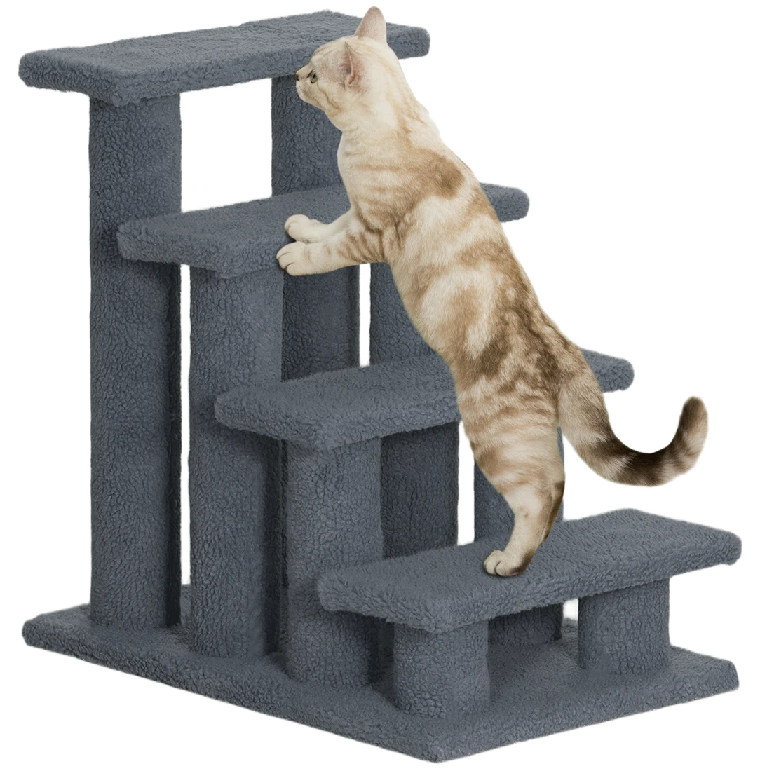PawHut Tiertreppe Katzentreppe Hundetreppe 4 Stufen Grau 63,5x43x60cm