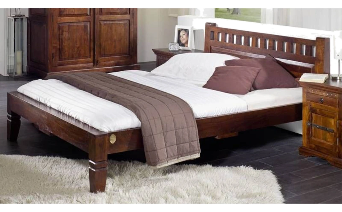 Massivmoebel24.de Bett Akazie 140x200x90 nougat lackiert OXFORD #228
