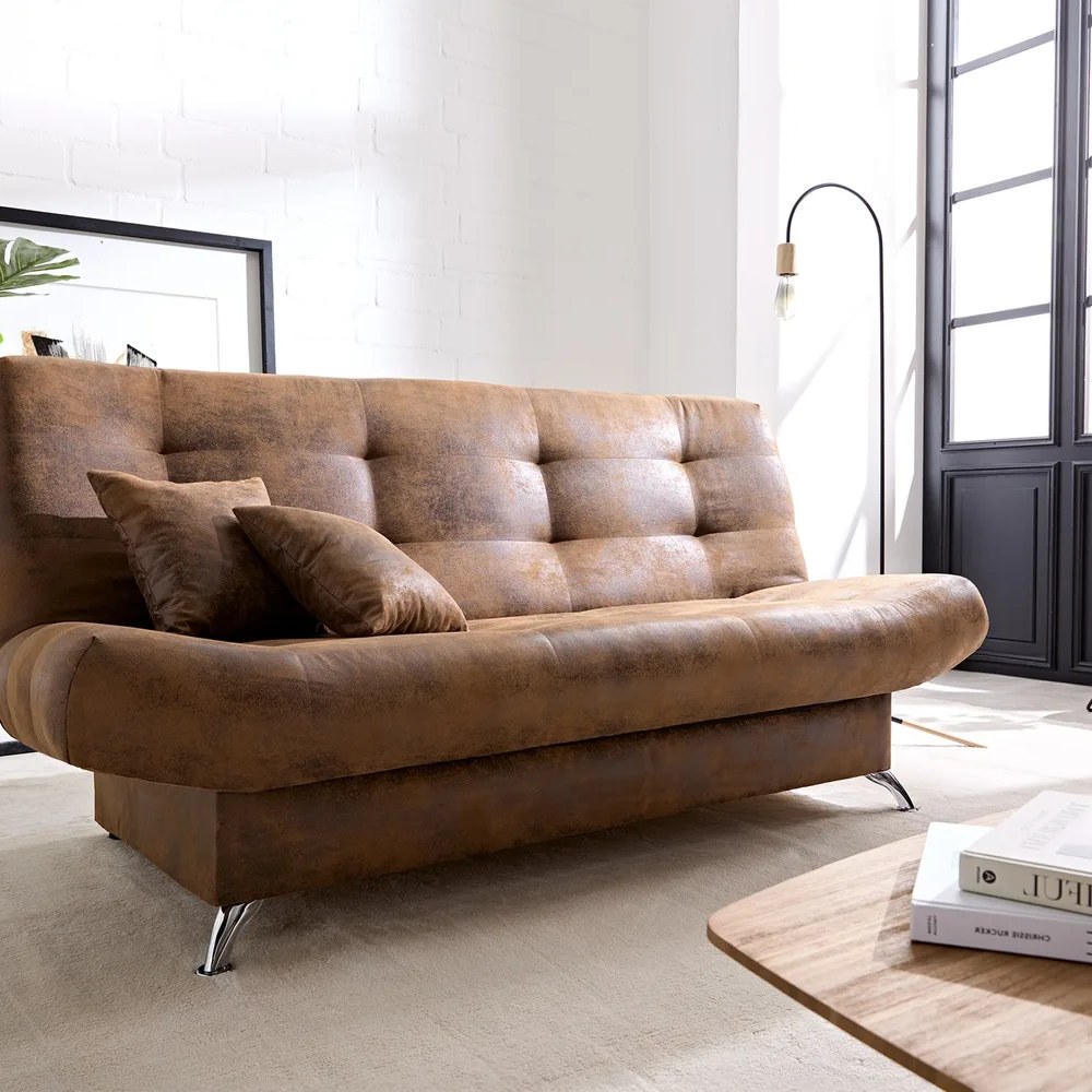 DELIFE Schlafsofa Viola 190x90 cm Braun Antik Optik Bettkasten