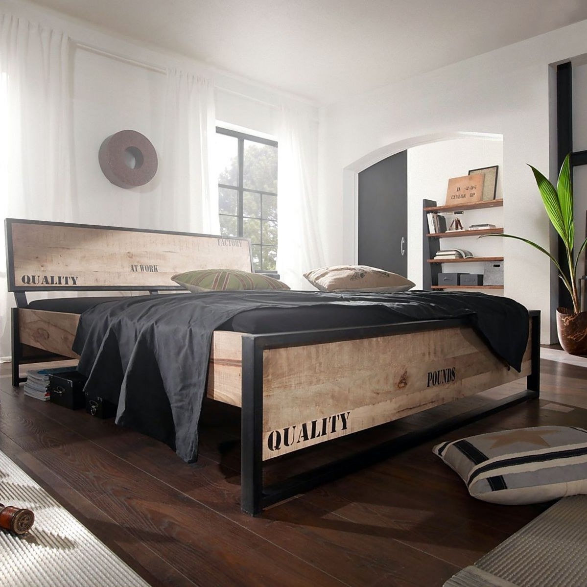 Massivmoebel24.de Bett Mango 140x200x91 natur bedruckt FACTORY #139