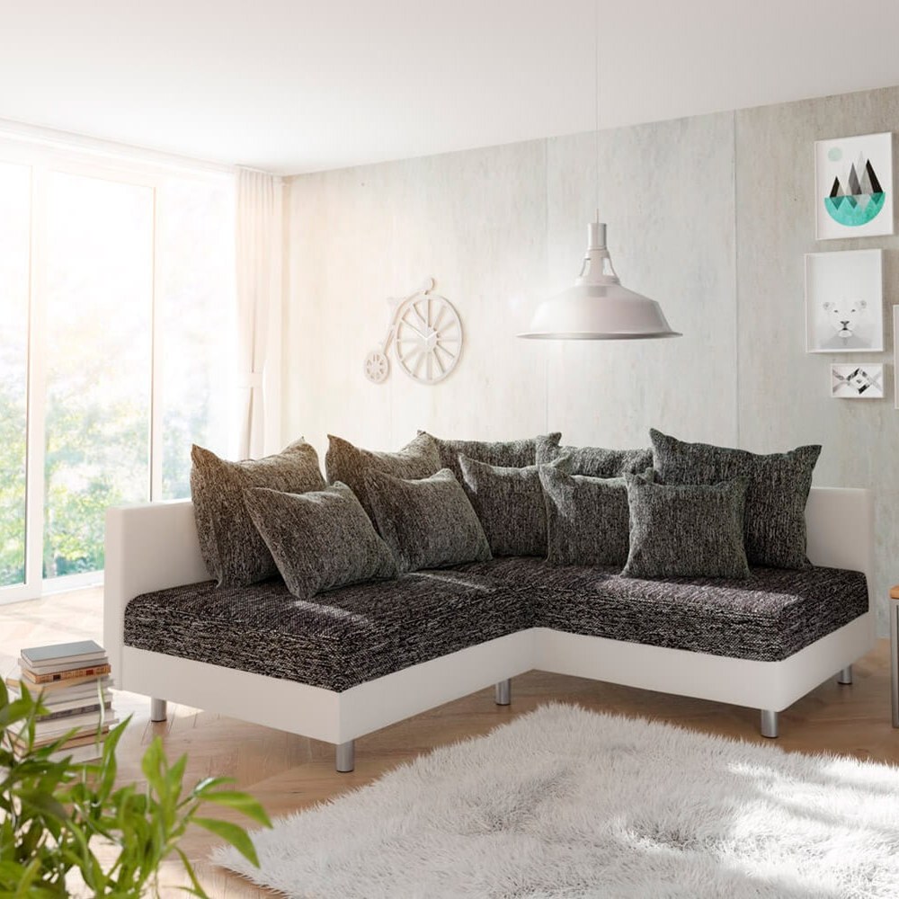 DELIFE Ecksofa Clovis Weiss Schwarz Ottomane Rechts modular