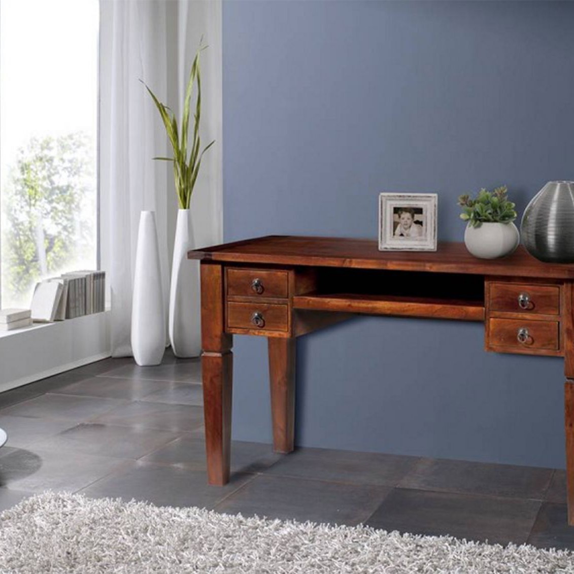 Massivmoebel24.de Schreibtisch Akazie 130x60x77 nougat lackiert OXFORD #506